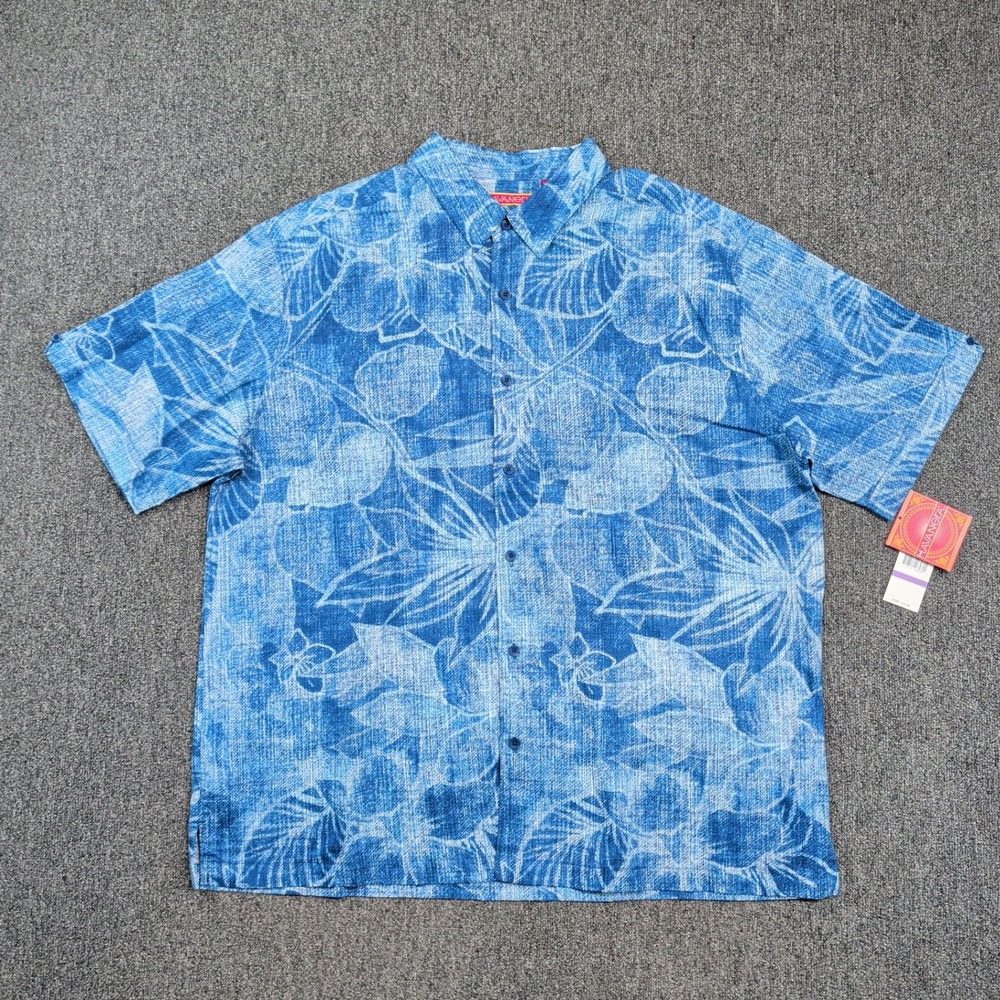 Havanera Co. Tropical Linen Blend Button Up Shirt XXL Blue Coastal Resortwear